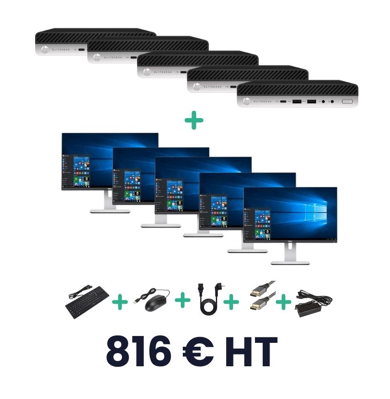 Lot de 5 HP Elitedesk 800 G4 Mini + Dell UltraSharp U2414H 24"